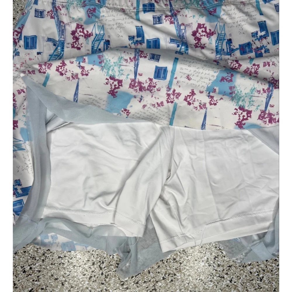 Denise Cronwall White Blue Abstract Floral Golf Skort Size Large - Picture 2 of 6